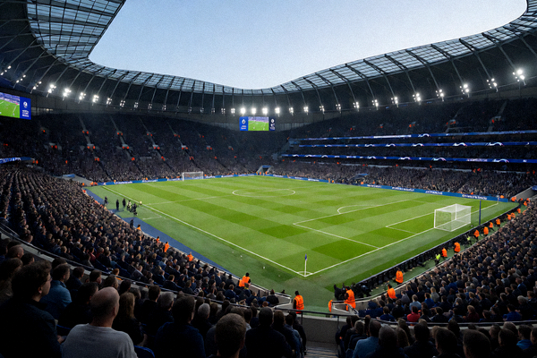 专业足球场在直播比赛期间灯火通明